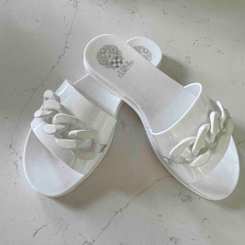 Vince Camino Erdendi White Pool Slide Jelly Chunky Chain Sandals Womens SZ 7
